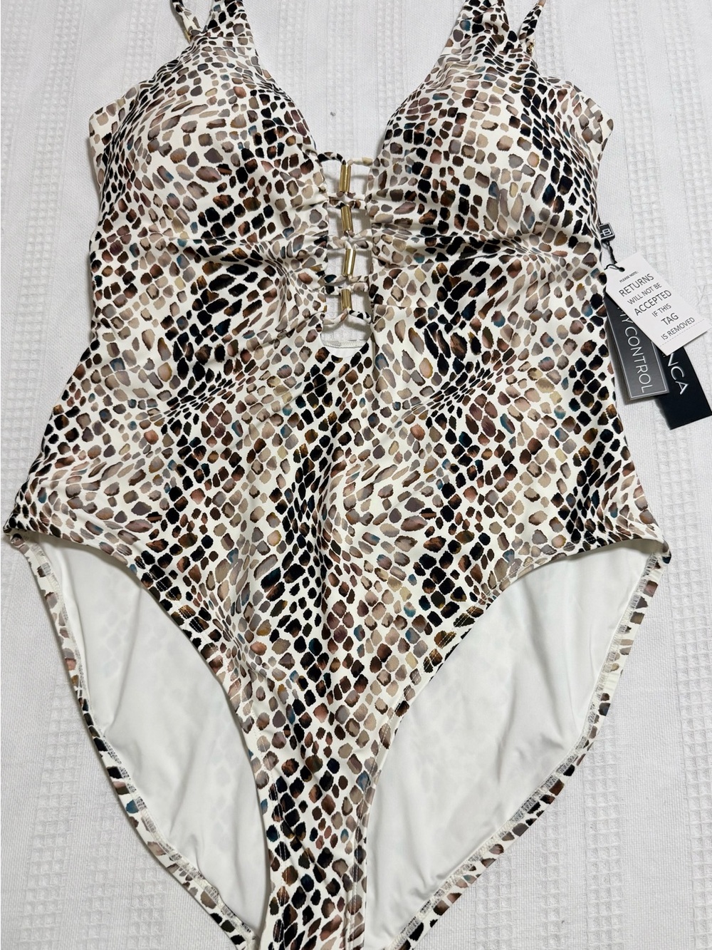 La Blanca Girls Leopard Print One-Piece Swimsuit - Brown/Beige/Black